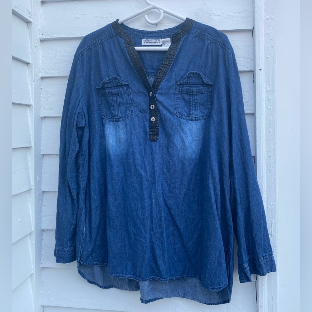 New Directions Blue Denim Top
